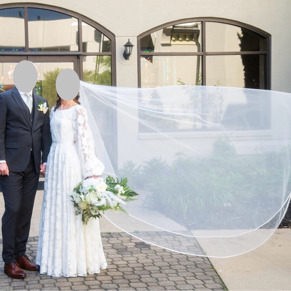 E&W Idris wedding gown pocket w/ custom boat neck. seamstress-added belt & cups